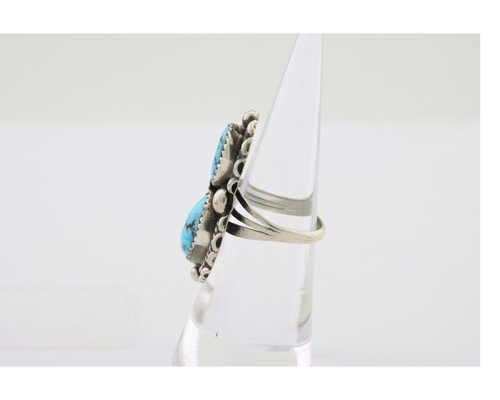 Navajo Ring 925 Silver Natural Blue Turquoise Artist Signed SC C.80's Size 5.5