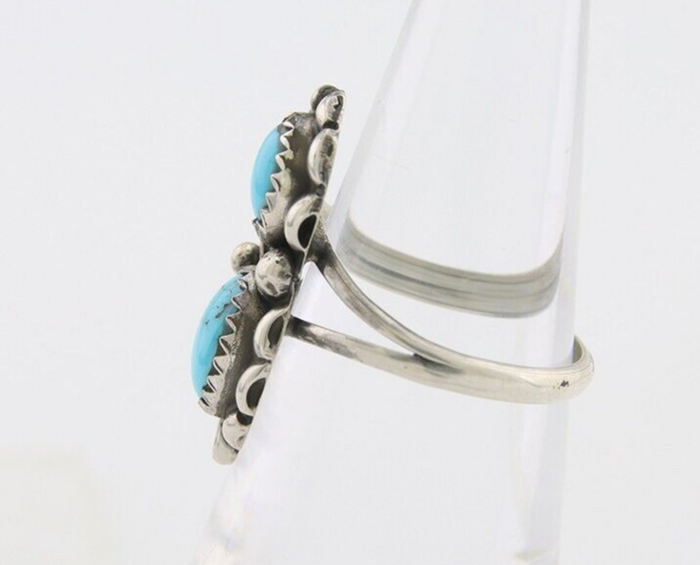 Navajo Ring 925 Silver Natural Blue Turquoise Artist Signed SC C.80's Size 5.5
