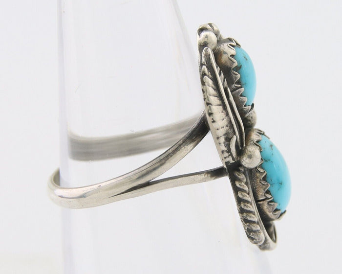 Navajo Ring 925 Silver Natural Blue Turquoise Artist Signed SC C.80's Size 5.5