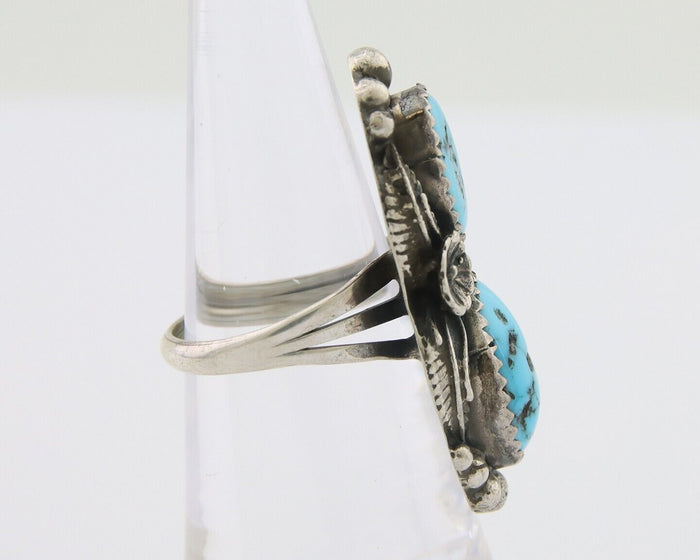 Navajo Ring 925 Silver Natural Blue Turquoise Artist Signed SC C.80's Size 5.5