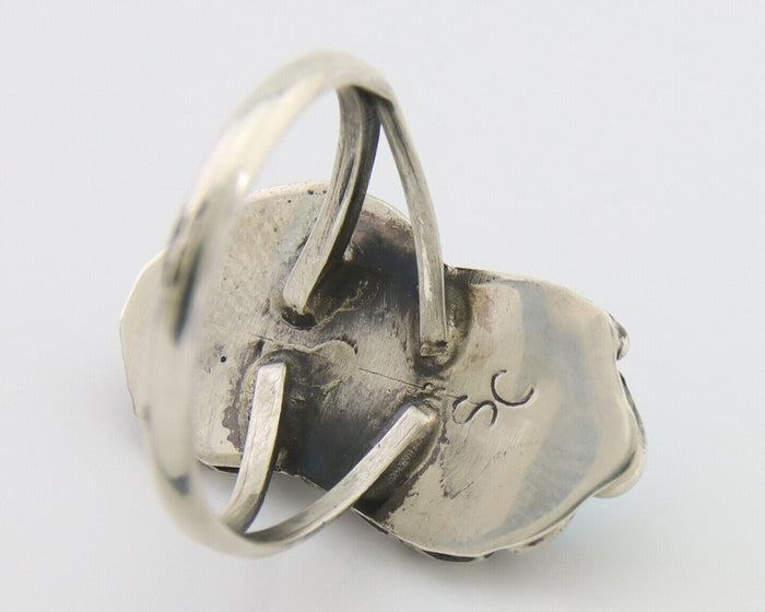 Navajo Ring 925 Silver Natural Blue Turquoise Artist Signed SC C.80's Size 5.5