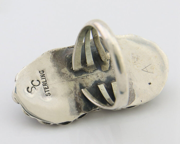 Navajo Ring 925 Silver Natural Blue Turquoise Artist Signed SC C.80's Size 5.5