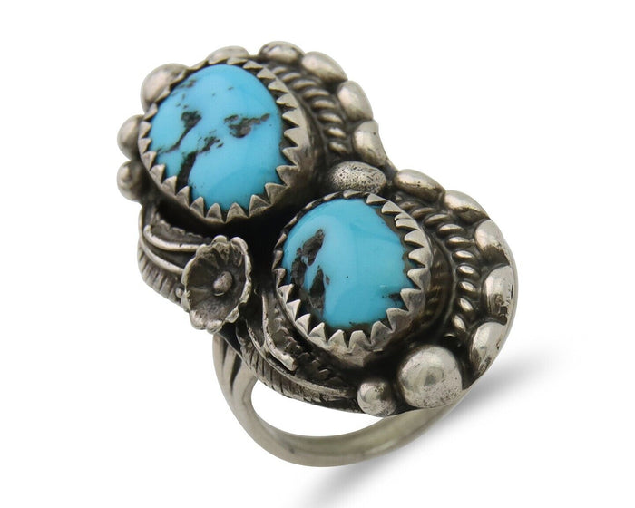 Navajo Ring 925 Silver Natural Blue Turquoise Artist Signed SC C.80's Size 5.75