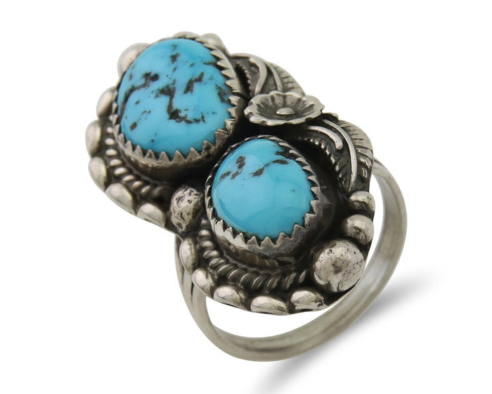 Navajo Ring 925 Silver Natural Blue Turquoise Artist Signed SC C.80's Size 5.75