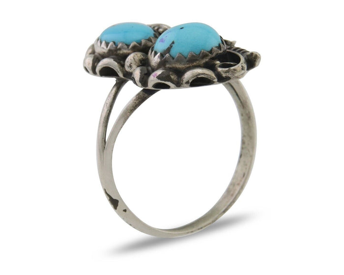 Navajo Ring 925 Silver Natural Blue Turquoise Artist Signed SC C.80's Size 5.75