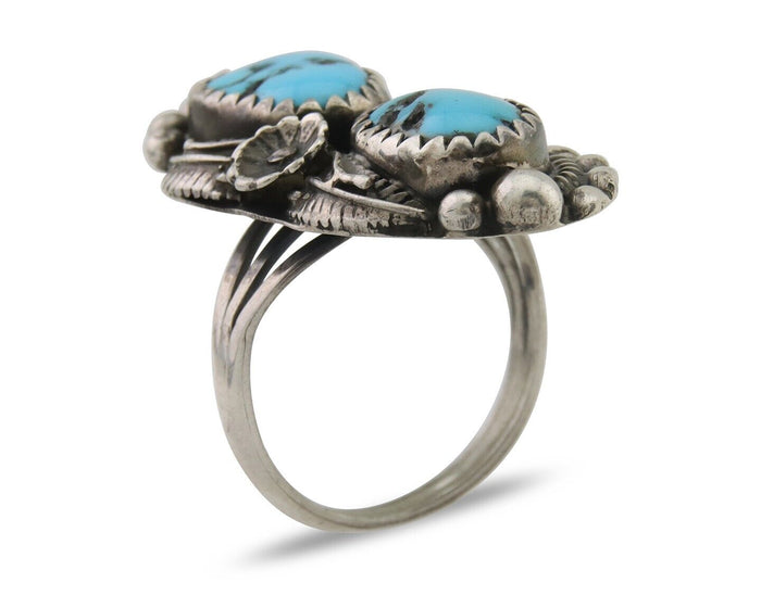 Navajo Ring 925 Silver Natural Blue Turquoise Artist Signed SC C.80's Size 5.75