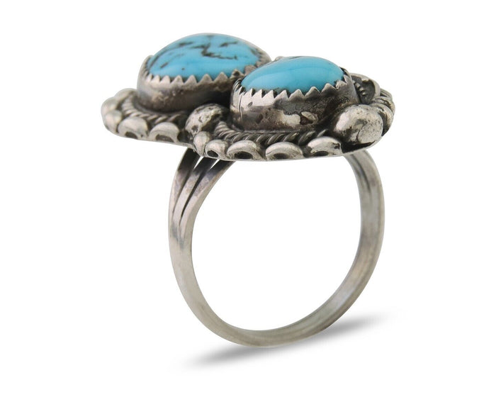 Navajo Ring 925 Silver Natural Blue Turquoise Artist Signed SC C.80's Size 5.75