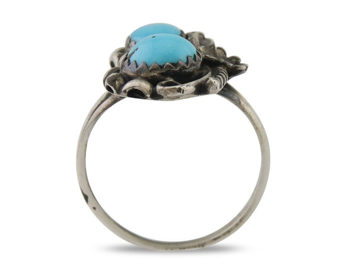 Navajo Ring 925 Silver Natural Blue Turquoise Artist Signed SC C.80's Size 5.75