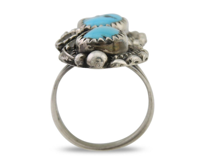 Navajo Ring 925 Silver Natural Blue Turquoise Artist Signed SC C.80's Size 5.75