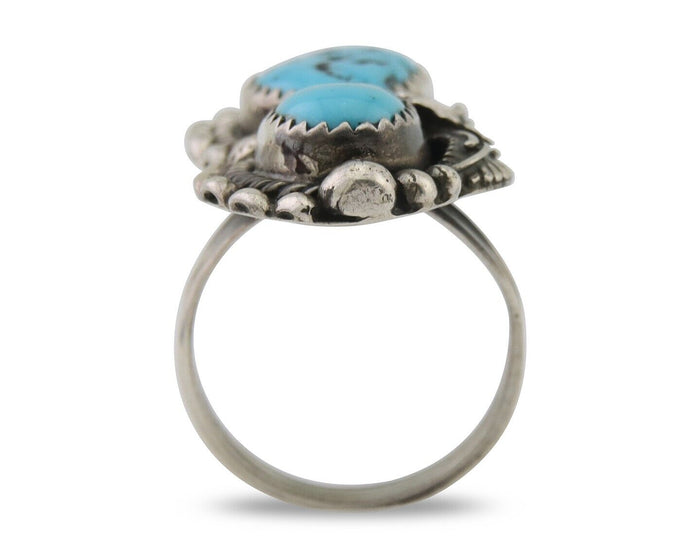 Navajo Ring 925 Silver Natural Blue Turquoise Artist Signed SC C.80's Size 5.75