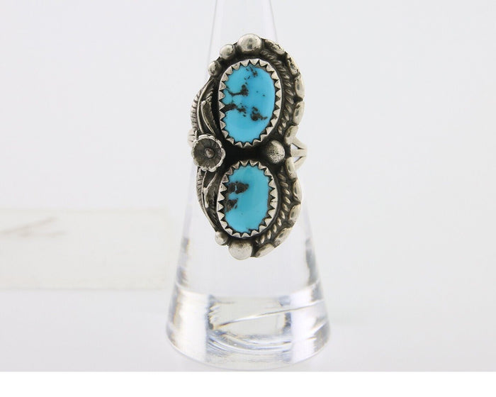 Navajo Ring 925 Silver Natural Blue Turquoise Artist Signed SC C.80's Size 5.75