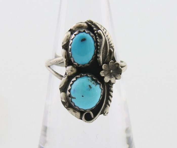 Navajo Ring 925 Silver Natural Blue Turquoise Artist Signed SC C.80's Size 5.75