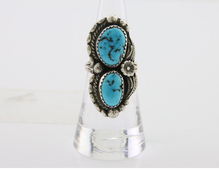Navajo Ring 925 Silver Natural Blue Turquoise Artist Signed SC C.80's Size 5.75