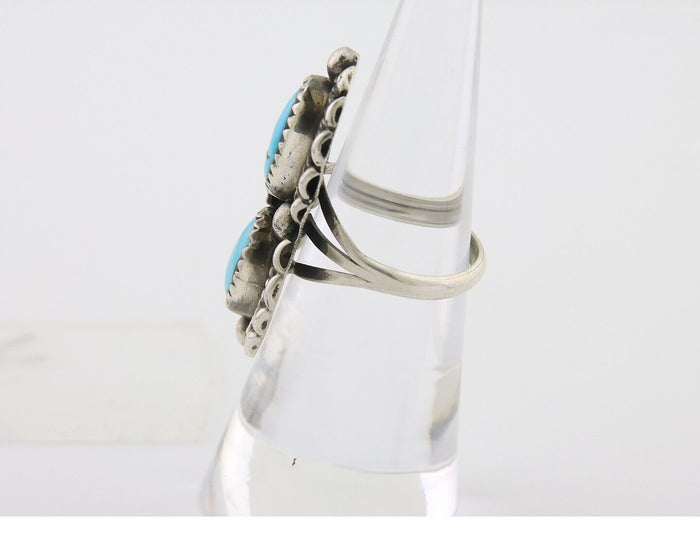 Navajo Ring 925 Silver Natural Blue Turquoise Artist Signed SC C.80's Size 5.75