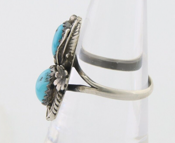 Navajo Ring 925 Silver Natural Blue Turquoise Artist Signed SC C.80's Size 5.75