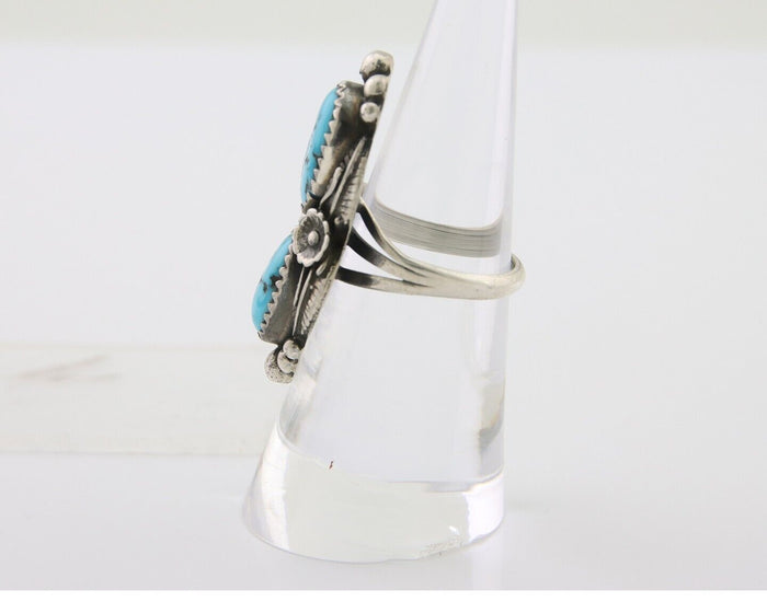 Navajo Ring 925 Silver Natural Blue Turquoise Artist Signed SC C.80's Size 5.75