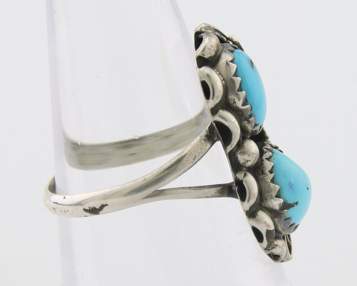 Navajo Ring 925 Silver Natural Blue Turquoise Artist Signed SC C.80's Size 5.75