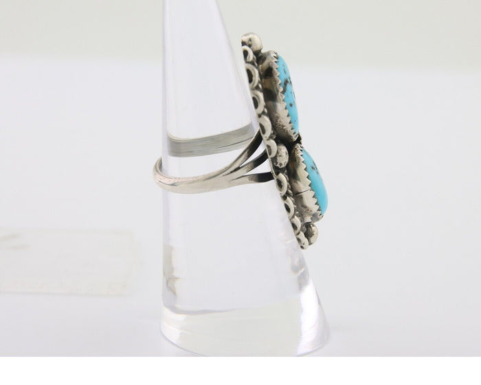 Navajo Ring 925 Silver Natural Blue Turquoise Artist Signed SC C.80's Size 5.75