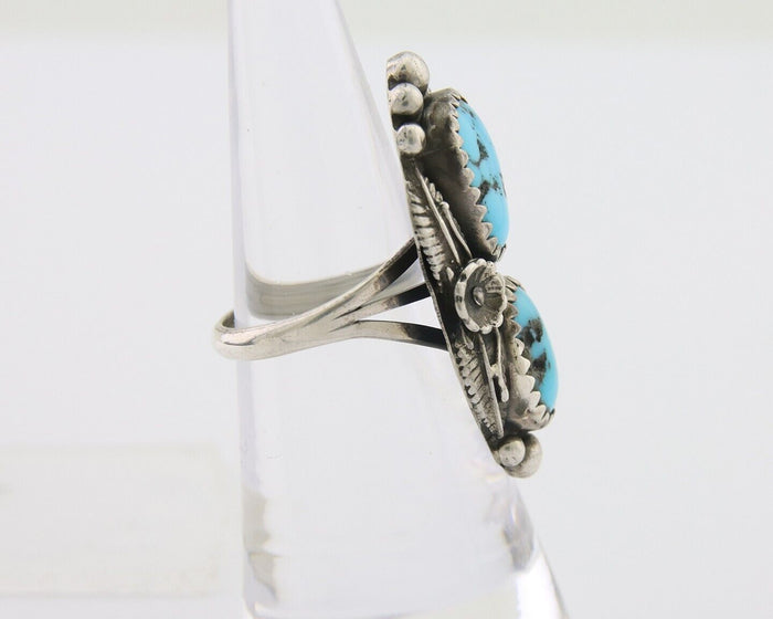 Navajo Ring 925 Silver Natural Blue Turquoise Artist Signed SC C.80's Size 5.75