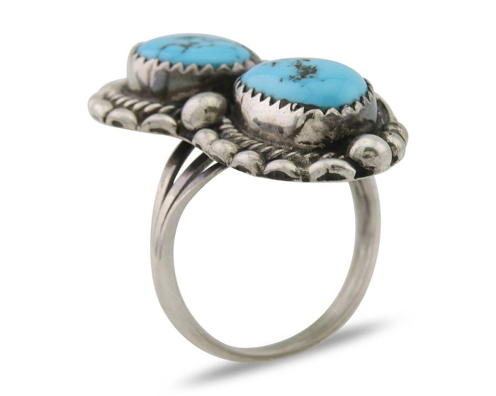 Navajo Ring 925 Silver Natural Blue Turquoise Artist Signed SC C.80's Size 6.0