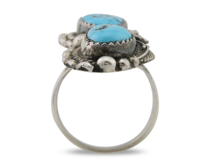 Navajo Ring 925 Silver Natural Blue Turquoise Artist Signed SC C.80's Size 6.0