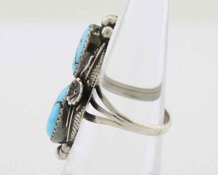 Navajo Ring 925 Silver Natural Blue Turquoise Artist Signed SC C.80's Size 6.0