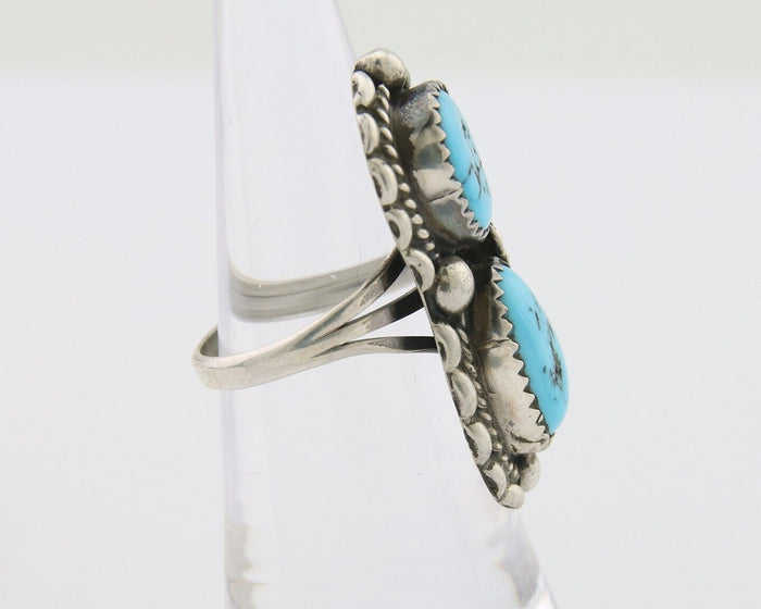 Navajo Ring 925 Silver Natural Blue Turquoise Artist Signed SC C.80's Size 6.0