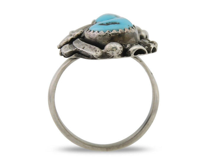 Navajo Ring 925 Silver Natural Blue Turquoise Artist Signed SC C.80's Size 6.75