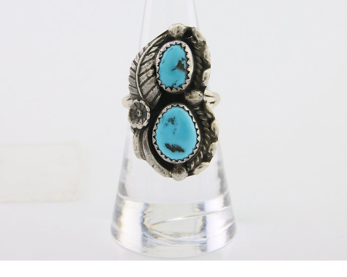 Navajo Ring 925 Silver Natural Blue Turquoise Artist Signed SC C.80's Size 6.75