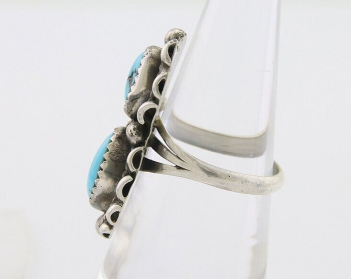 Navajo Ring 925 Silver Natural Blue Turquoise Artist Signed SC C.80's Size 6.75