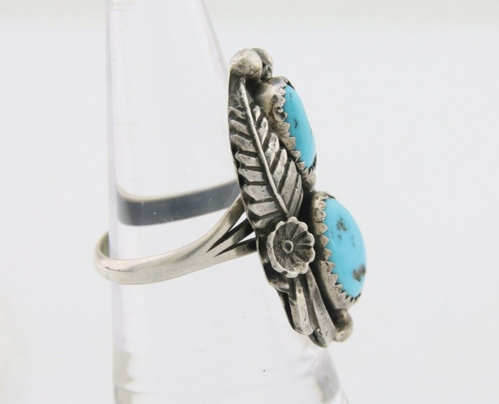 Navajo Ring 925 Silver Natural Blue Turquoise Artist Signed SC C.80's Size 6.75