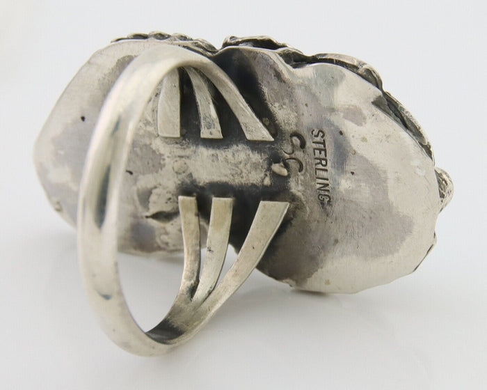 Navajo Ring 925 Silver Natural Blue Turquoise Artist Signed SC C.80's Size 6.75