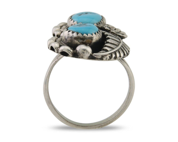 Navajo Ring 925 Silver Natural Blue Turquoise Artist Signed SC C.80's Size 7.0
