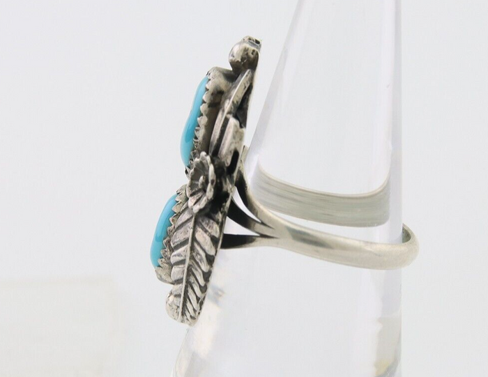 Navajo Ring 925 Silver Natural Blue Turquoise Artist Signed SC C.80's Size 7.0
