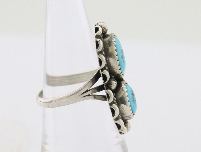 Navajo Ring 925 Silver Natural Blue Turquoise Artist Signed SC C.80's Size 7.0