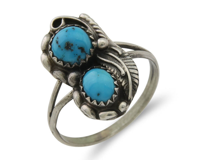 Navajo Ring 925 Silver Natural Blue Turquoise Artist Signed SC C.80's Size 8.75