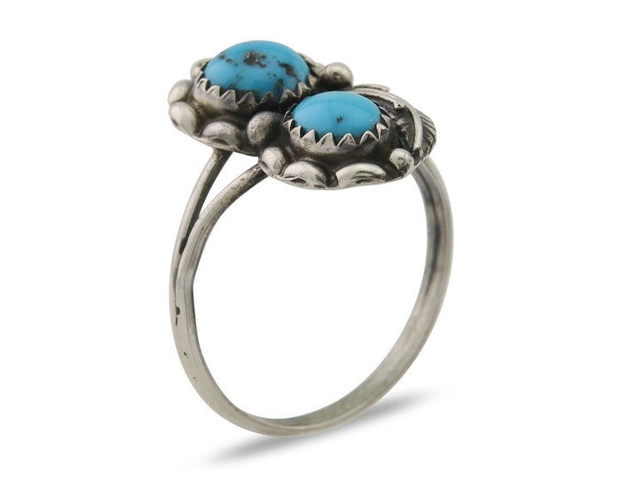 Navajo Ring 925 Silver Natural Blue Turquoise Artist Signed SC C.80's Size 8.75