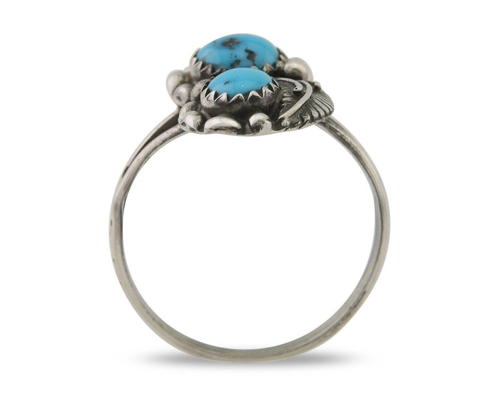 Navajo Ring 925 Silver Natural Blue Turquoise Artist Signed SC C.80's Size 8.75
