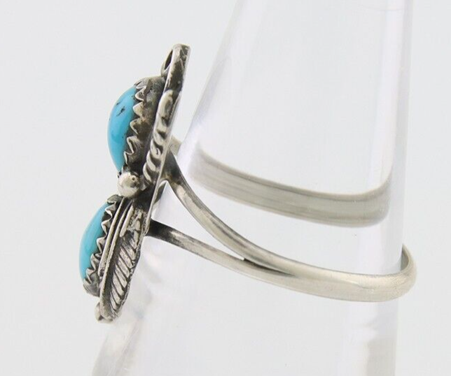 Navajo Ring 925 Silver Natural Blue Turquoise Artist Signed SC C.80's Size 8.75