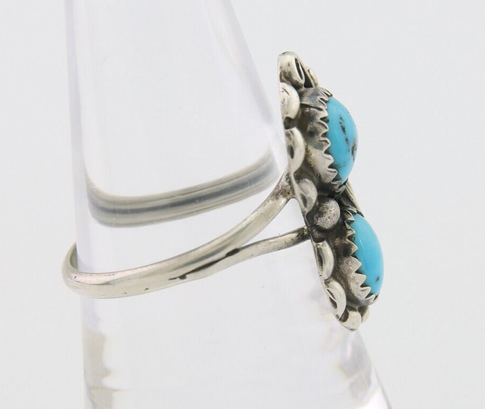 Navajo Ring 925 Silver Natural Blue Turquoise Artist Signed SC C.80's Size 8.75