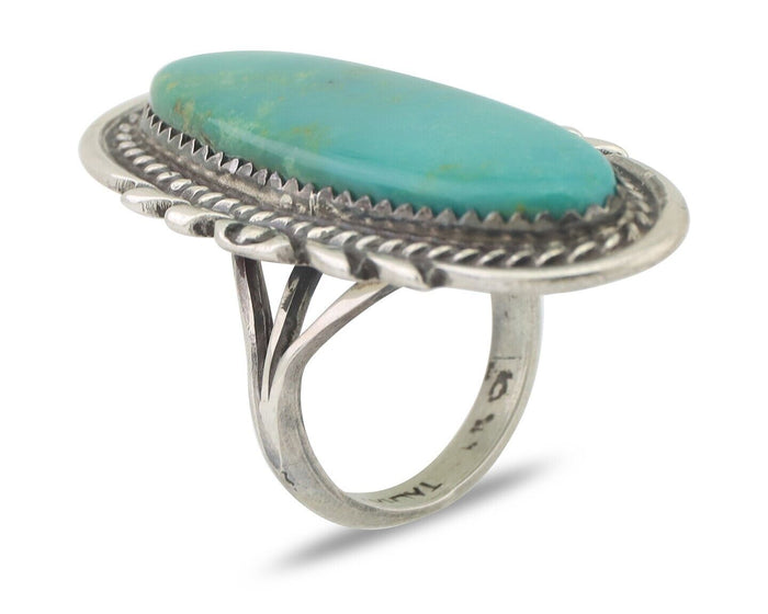 Navajo Ring 925 Silver Natural Blue Turquoise Artist Signed TALHAT C.80's