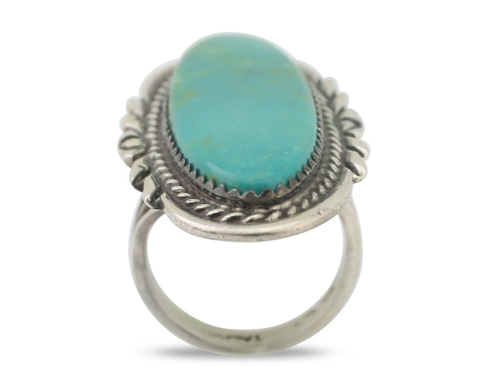 Navajo Ring 925 Silver Natural Blue Turquoise Artist Signed TALHAT C.80's