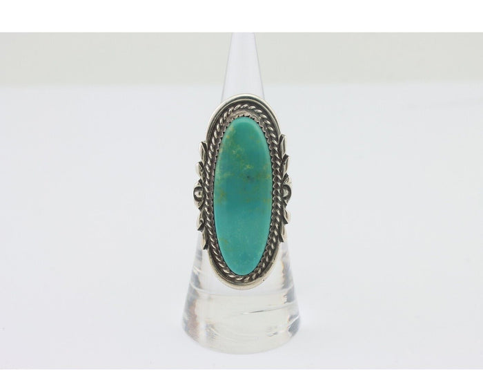 Navajo Ring 925 Silver Natural Blue Turquoise Artist Signed TALHAT C.80's