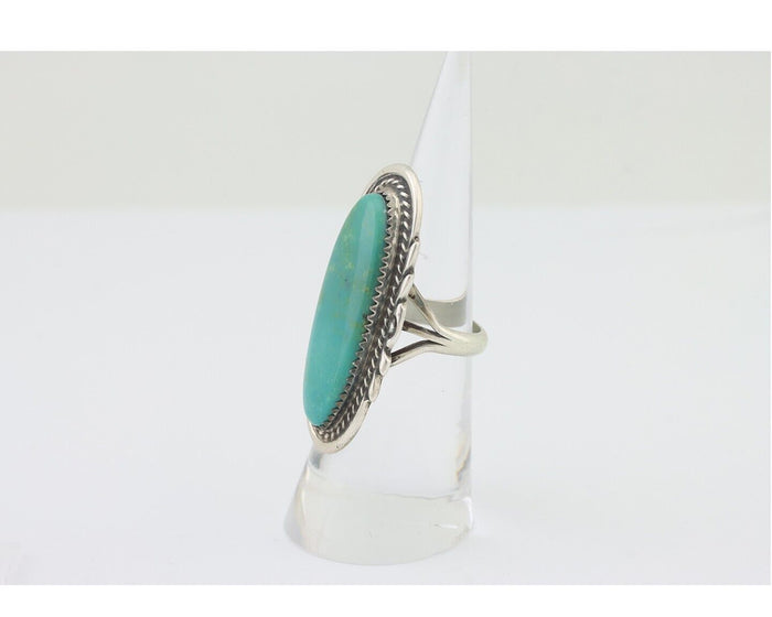 Navajo Ring 925 Silver Natural Blue Turquoise Artist Signed TALHAT C.80's