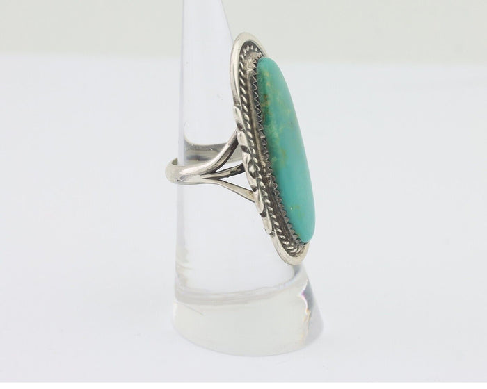 Navajo Ring 925 Silver Natural Blue Turquoise Artist Signed TALHAT C.80's