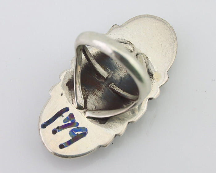 Navajo Ring 925 Silver Natural Blue Turquoise Artist Signed TALHAT C.80's