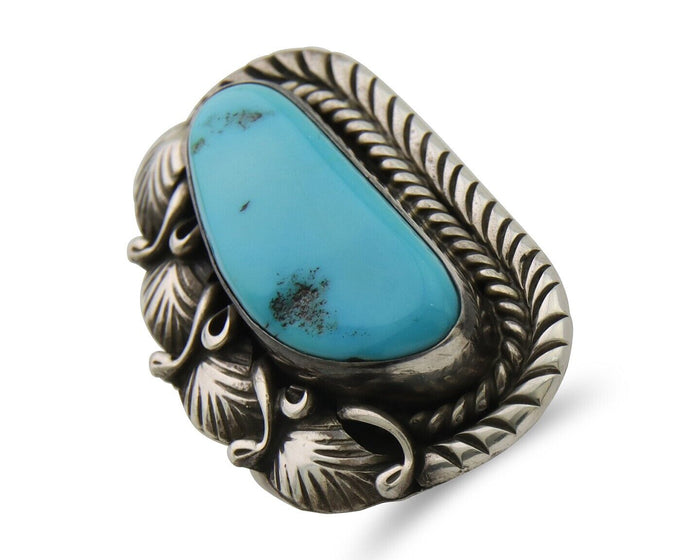 Navajo Ring 925 Silver Natural Blue Turquoise Artist Signed Thomas C.80's