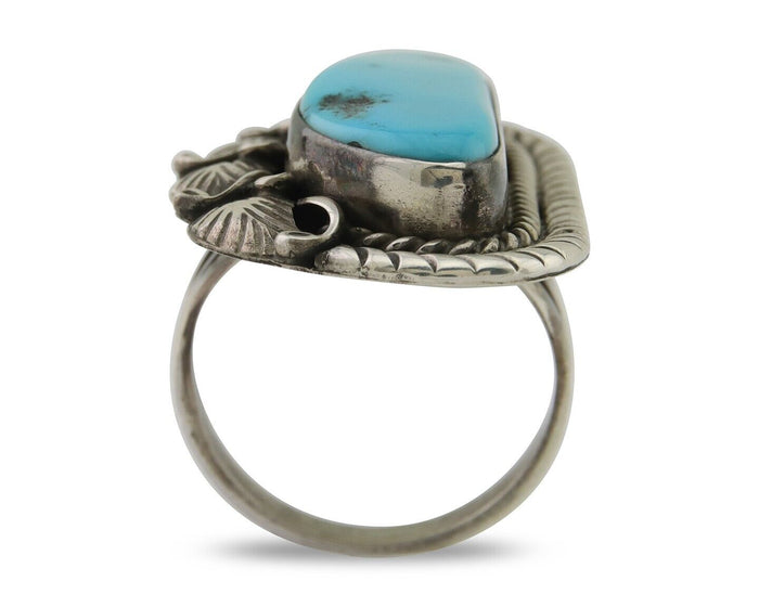 Navajo Ring 925 Silver Natural Blue Turquoise Artist Signed Thomas C.80's