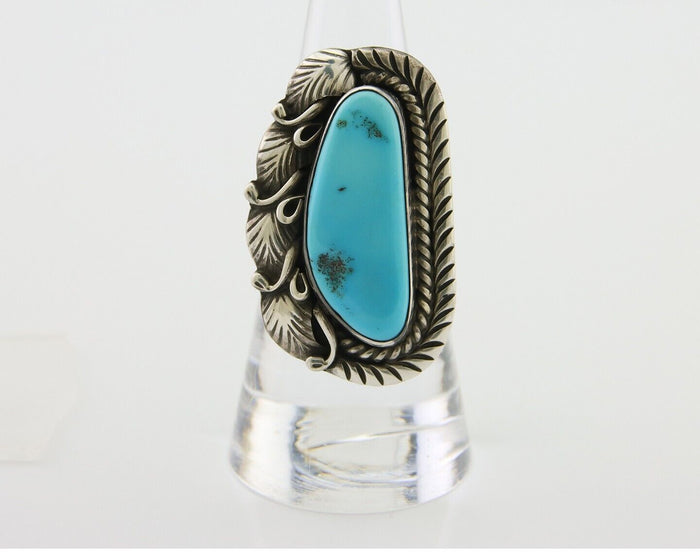 Navajo Ring 925 Silver Natural Blue Turquoise Artist Signed Thomas C.80's