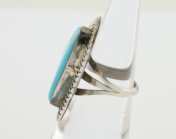 Navajo Ring 925 Silver Natural Blue Turquoise Artist Signed Thomas C.80's